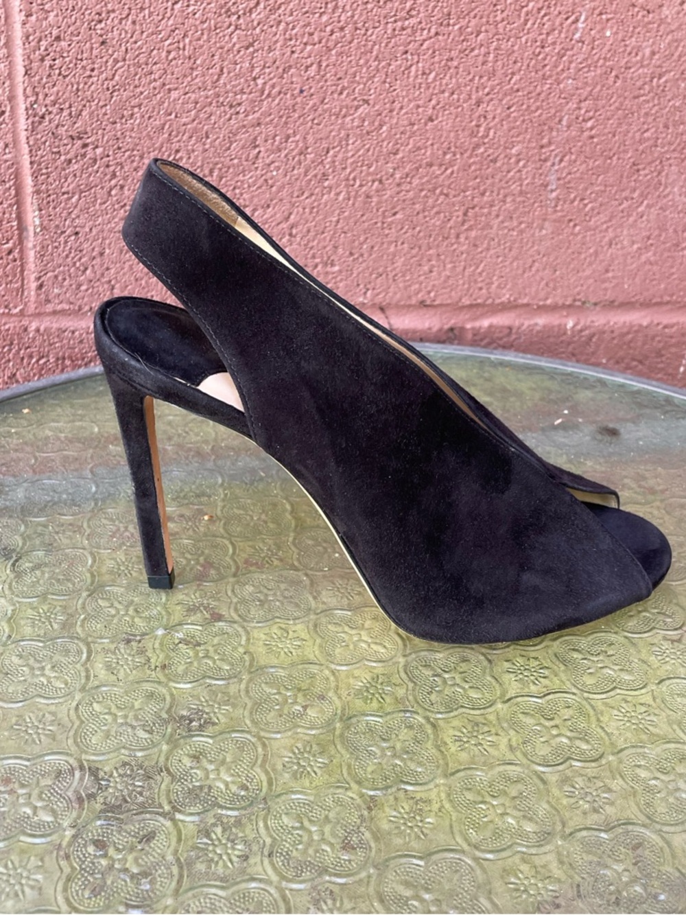 JIMMY CHOO Shar Black Suede Slingback Sandals Heels Size 36.5 - Picture 4 of 14